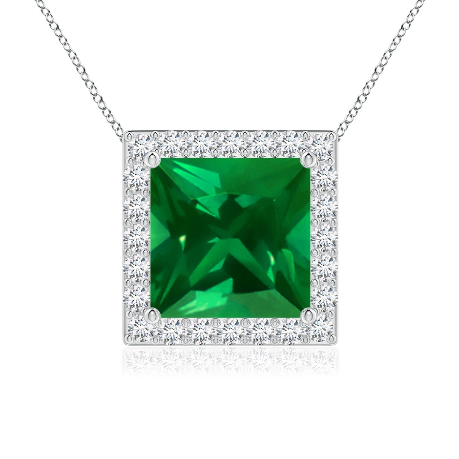 8mm Labgrown Vintage Inspired Square Lab-Grown Emerald Halo Pendant in White Gold 