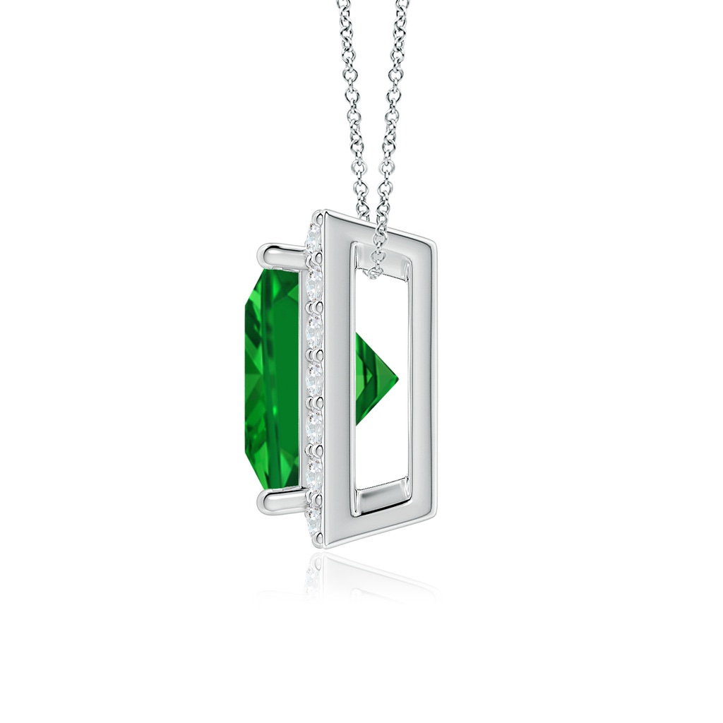 8mm Labgrown Vintage Inspired Square Lab-Grown Emerald Halo Pendant in White Gold Side 199