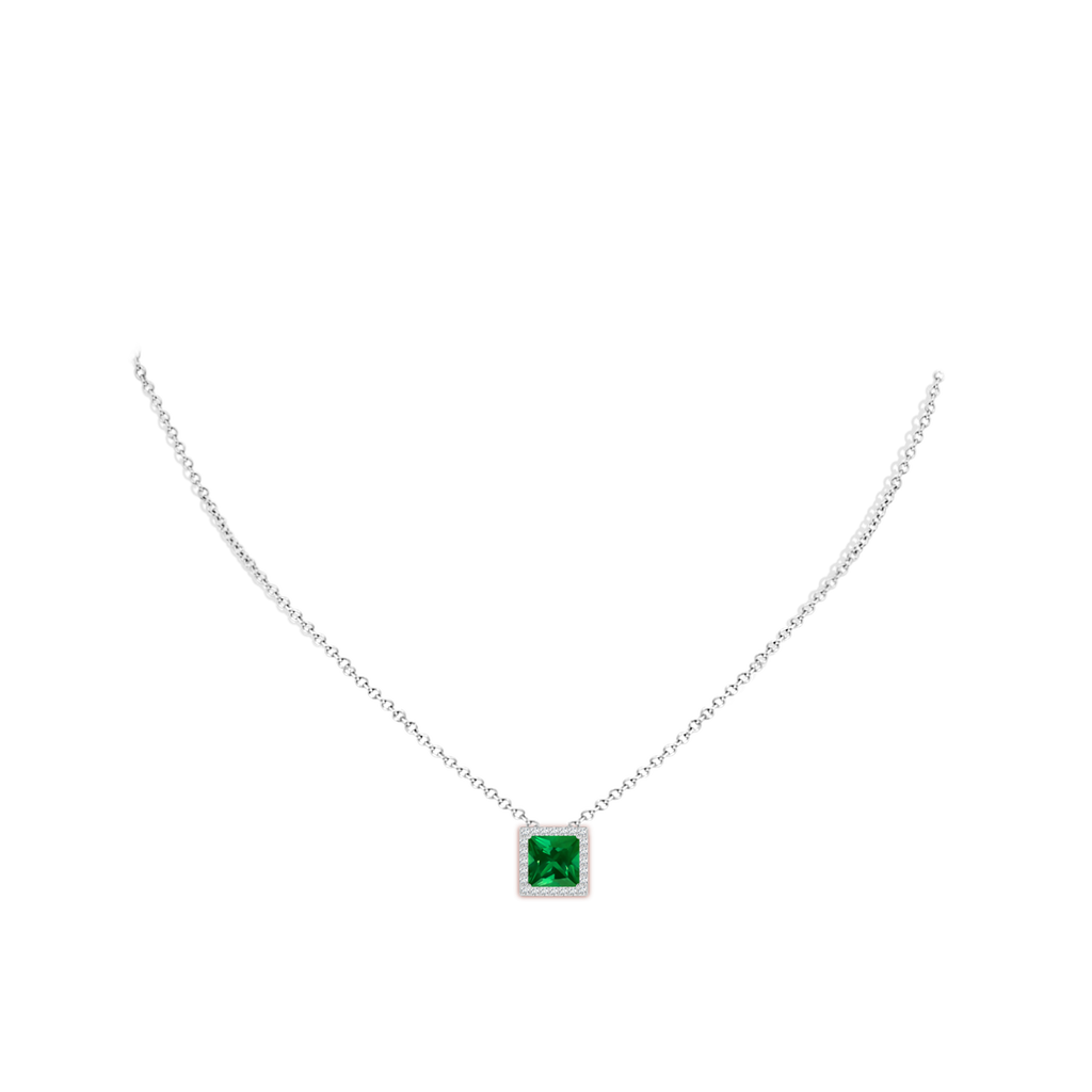 8mm Labgrown Vintage Inspired Square Lab-Grown Emerald Halo Pendant in White Gold pen