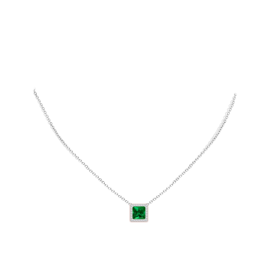 8mm Labgrown Vintage Inspired Square Lab-Grown Emerald Halo Pendant in White Gold pen