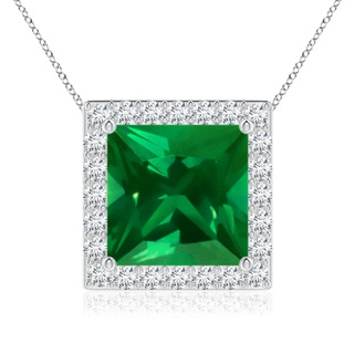 9mm Labgrown Vintage Inspired Square Lab-Grown Emerald Halo Pendant in P950 Platinum