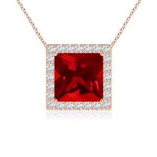 7mm Labgrown Vintage Inspired Square Lab-Grown Ruby Halo Pendant in 10K Rose Gold