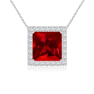 7mm Labgrown Vintage Inspired Square Lab-Grown Ruby Halo Pendant in P950 Platinum