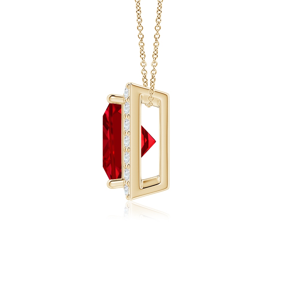 7mm Labgrown Vintage Inspired Square Lab-Grown Ruby Halo Pendant in Yellow Gold side 199