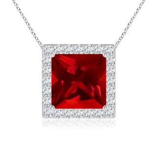 8mm Labgrown Vintage Inspired Square Lab-Grown Ruby Halo Pendant in P950 Platinum