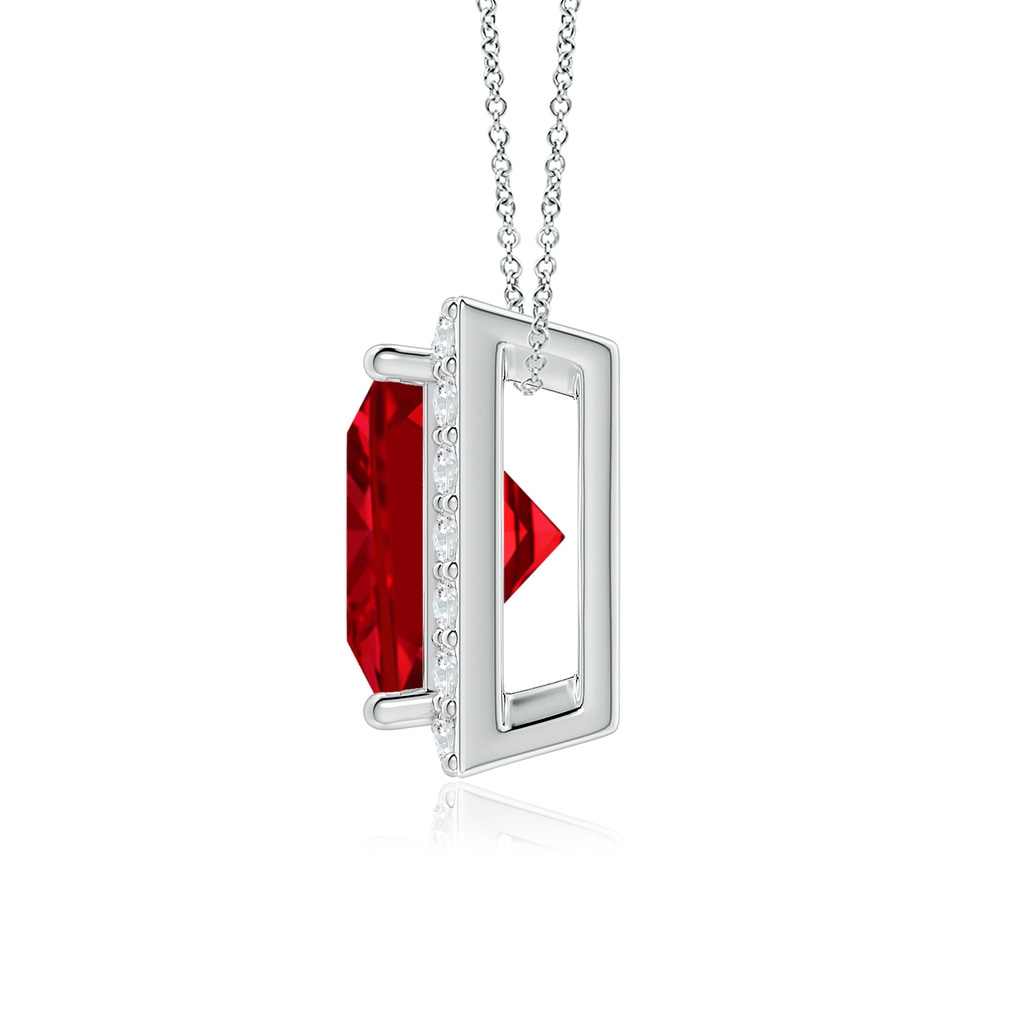 8mm Labgrown Vintage Inspired Square Lab-Grown Ruby Halo Pendant in White Gold Side 199