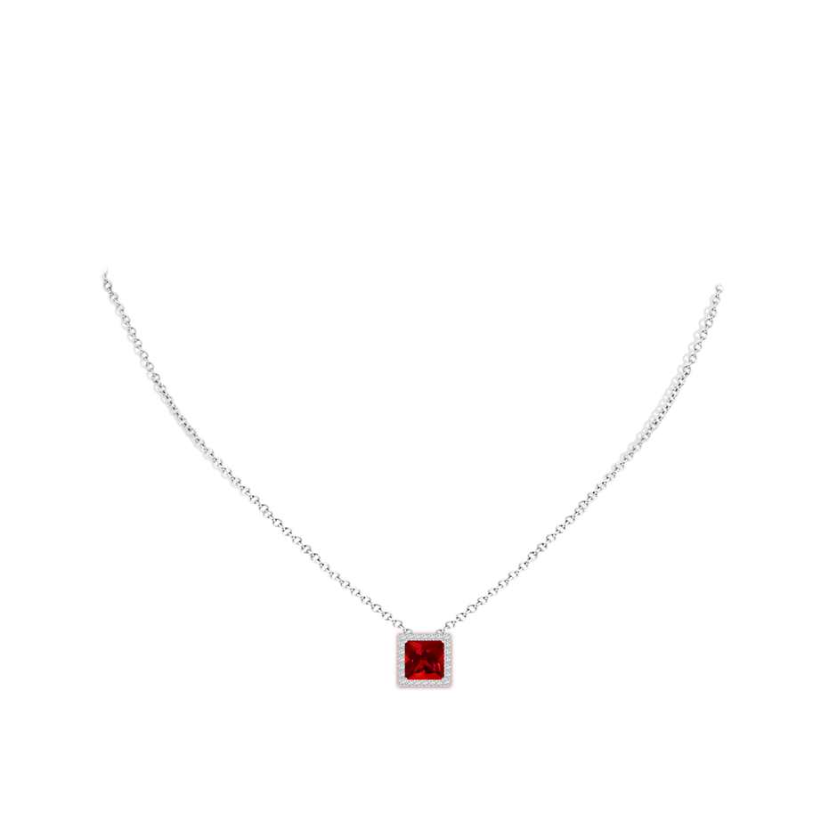 8mm Labgrown Vintage Inspired Square Lab-Grown Ruby Halo Pendant in White Gold pen