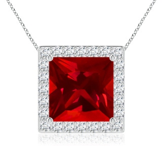 9mm Labgrown Vintage Inspired Square Lab-Grown Ruby Halo Pendant in P950 Platinum