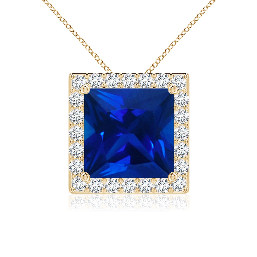 8mm Labgrown Vintage Inspired Square Lab-Grown Blue Sapphire Halo Pendant in Yellow Gold