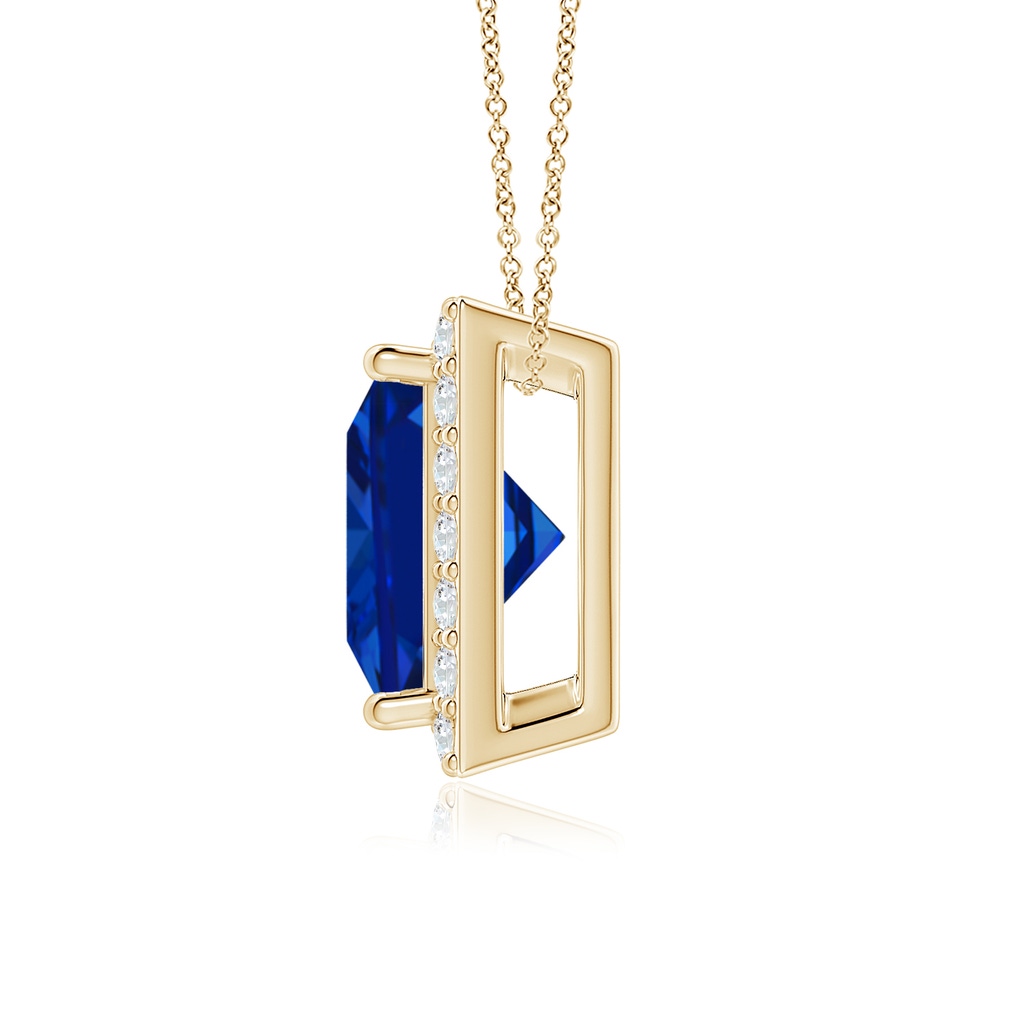 8mm Labgrown Vintage Inspired Square Lab-Grown Blue Sapphire Halo Pendant in Yellow Gold Side 199