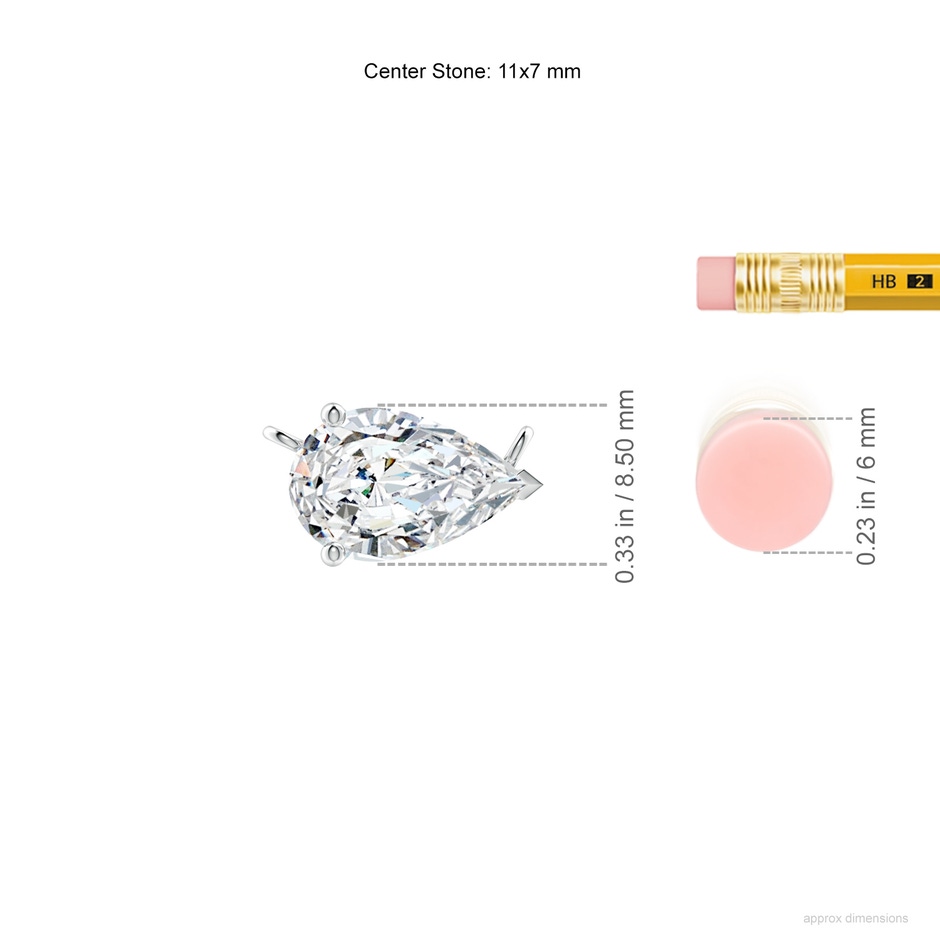 11x7mm FGVS East-West Pear-Shaped Lab-Grown Diamond Solitaire Pendant in P950 Platinum ruler