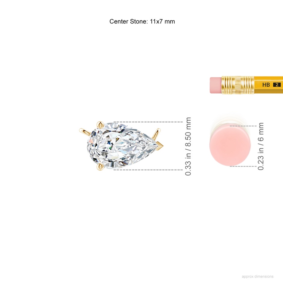11x7mm FGVS East-West Pear-Shaped Lab-Grown Diamond Solitaire Pendant in Yellow Gold ruler
