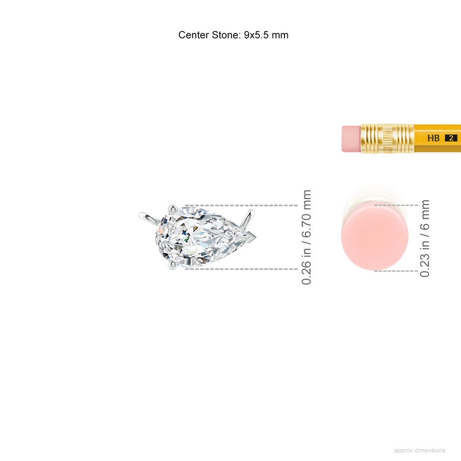 9x5.5mm FGVS East-West Pear-Shaped Lab-Grown Diamond Solitaire Pendant in P950 Platinum ruler
