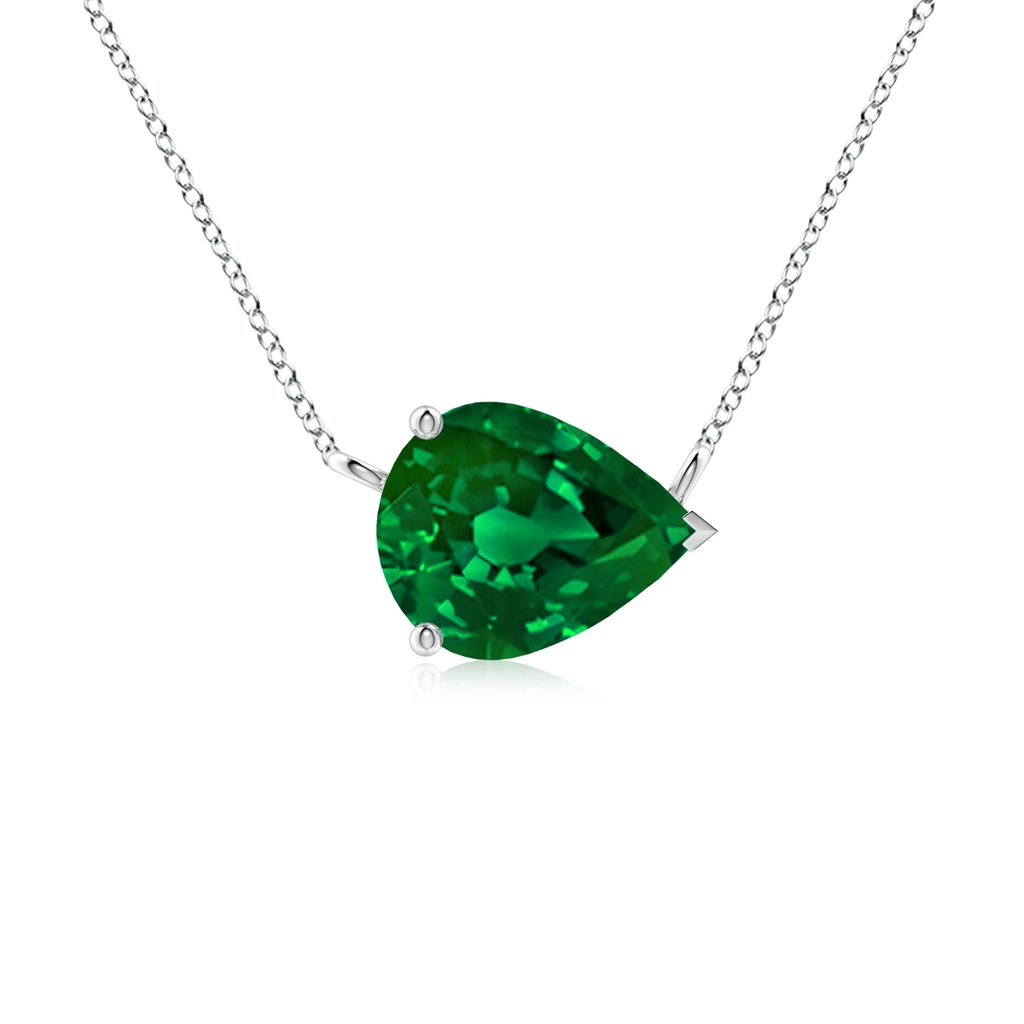 10x8mm Labgrown Lab-Grown East-West Pear-Shaped Emerald Solitaire Pendant in White Gold 