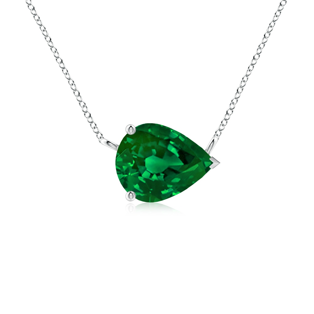10x8mm Labgrown Lab-Grown East-West Pear-Shaped Emerald Solitaire Pendant in White Gold