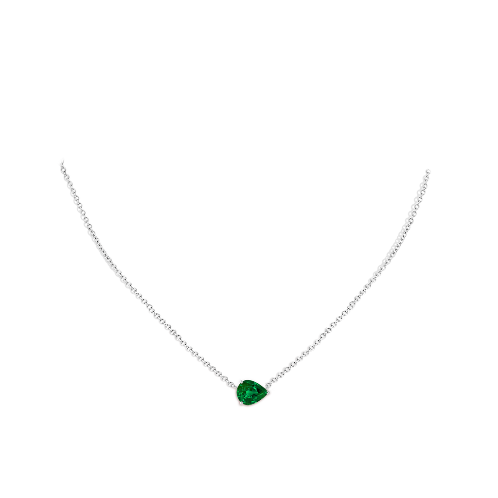 10x8mm Labgrown Lab-Grown East-West Pear-Shaped Emerald Solitaire Pendant in White Gold pen
