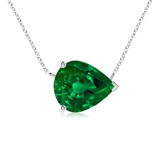 12x10mm Labgrown Lab-Grown East-West Pear-Shaped Emerald Solitaire Pendant in White Gold