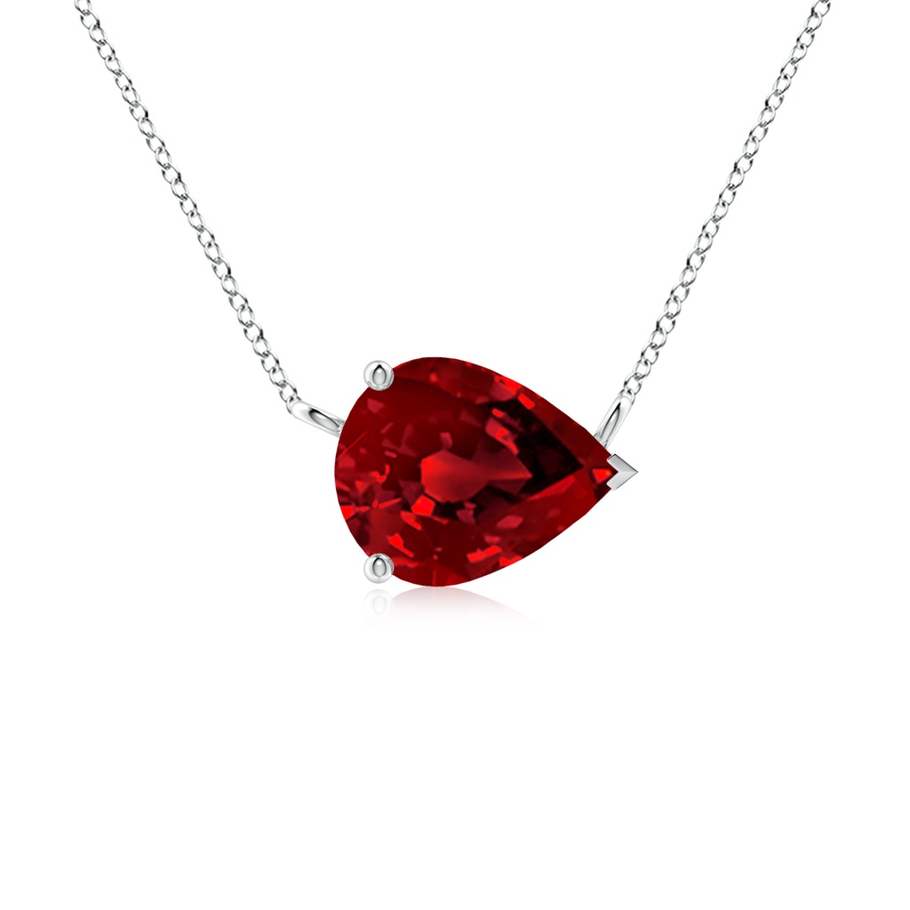 10x8mm Labgrown Lab-Grown East-West Pear-Shaped Ruby Solitaire Pendant in White Gold