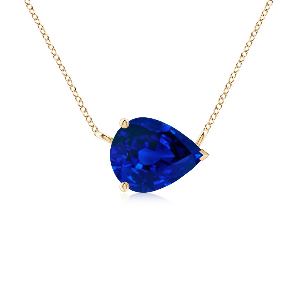 10x8mm Labgrown Lab-Grown East-West Pear-Shaped Blue Sapphire Solitaire Pendant in Yellow Gold