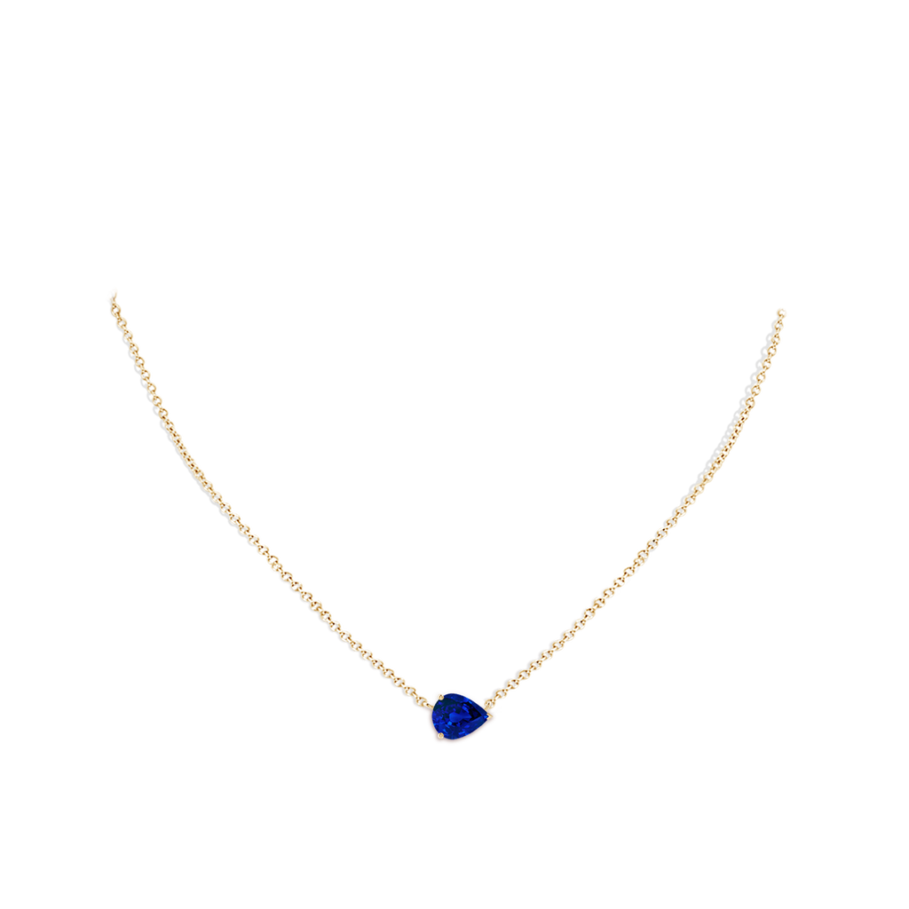 10x8mm Labgrown Lab-Grown East-West Pear-Shaped Blue Sapphire Solitaire Pendant in Yellow Gold pen