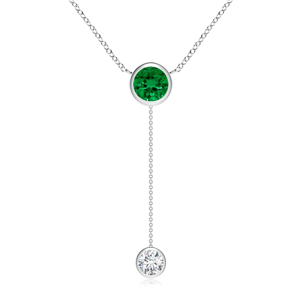7mm Labgrown Lab-Grown Bezel-Set Round Emerald Lariat Style Necklace in White Gold