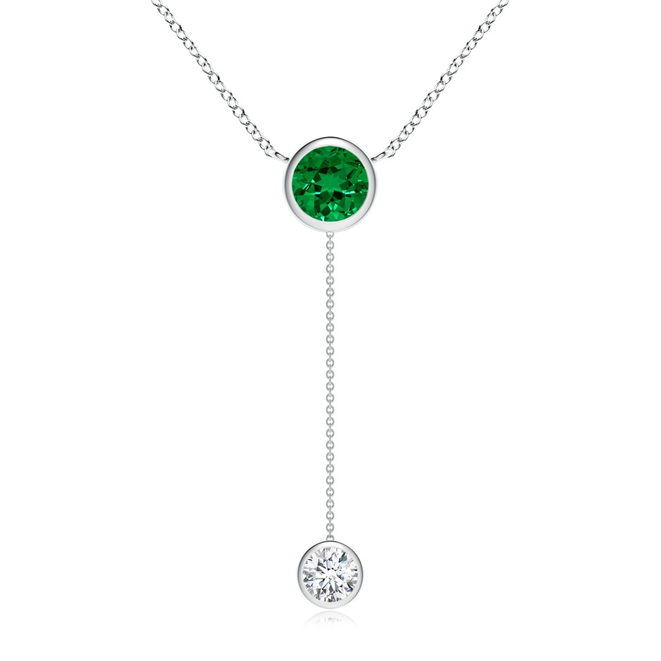 7mm Labgrown Lab-Grown Bezel-Set Round Emerald Lariat Style Necklace in White Gold 