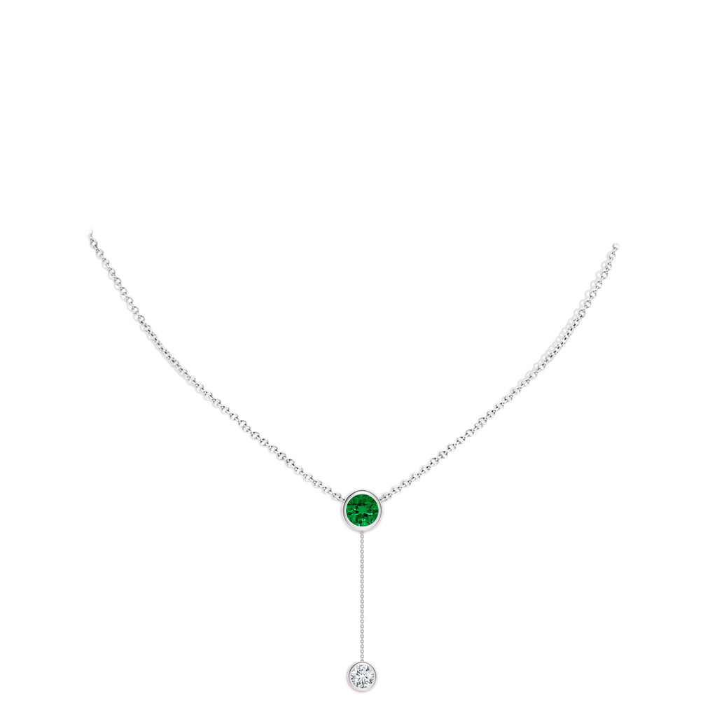 7mm Labgrown Lab-Grown Bezel-Set Round Emerald Lariat Style Necklace in White Gold pen