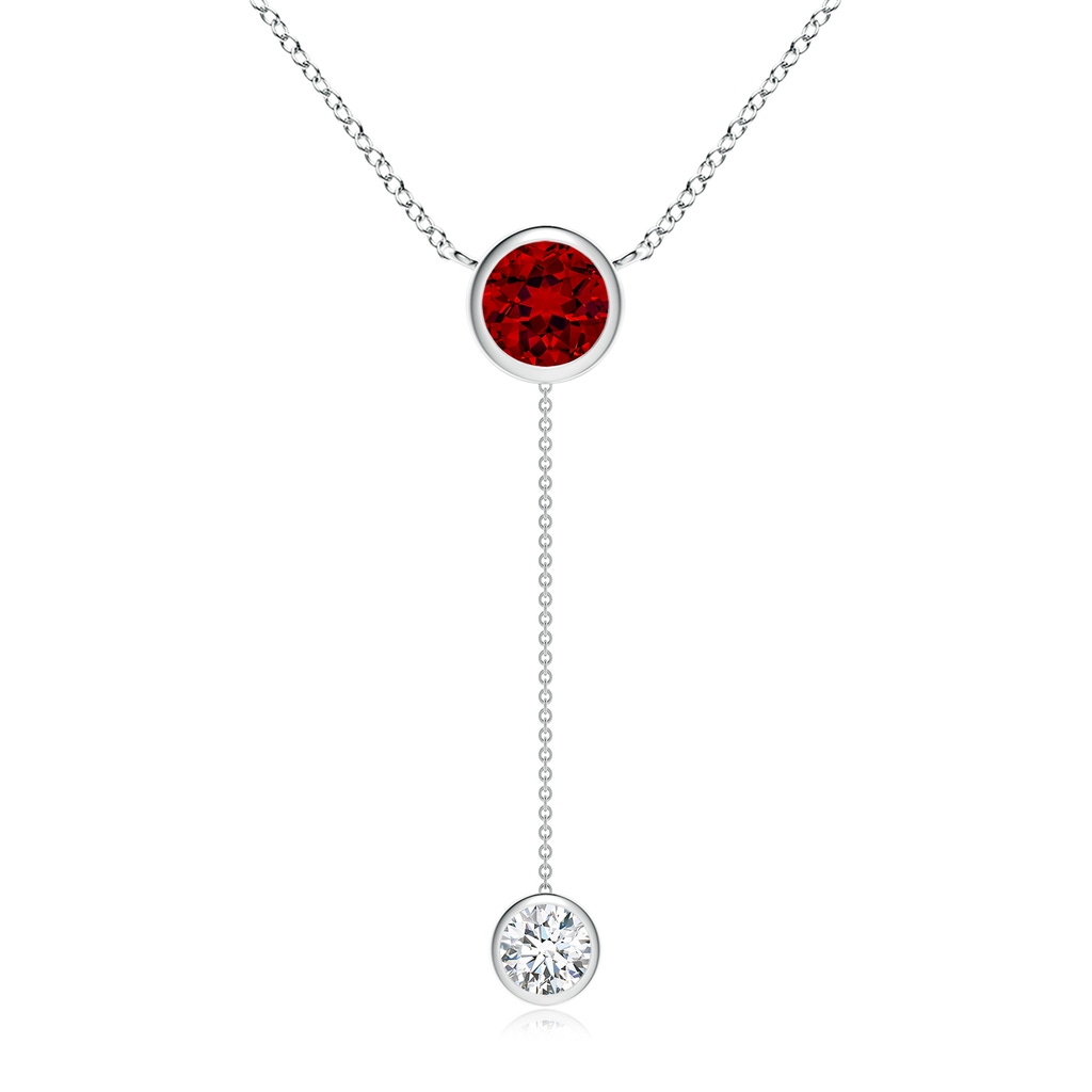 7mm Labgrown Lab-Grown Bezel-Set Round Ruby Lariat Style Necklace in White Gold