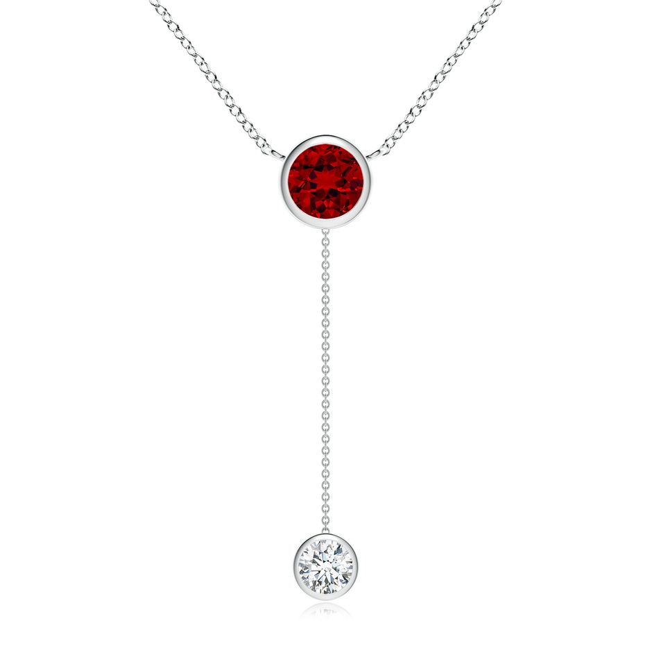 7mm Labgrown Lab-Grown Bezel-Set Round Ruby Lariat Style Necklace in White Gold 