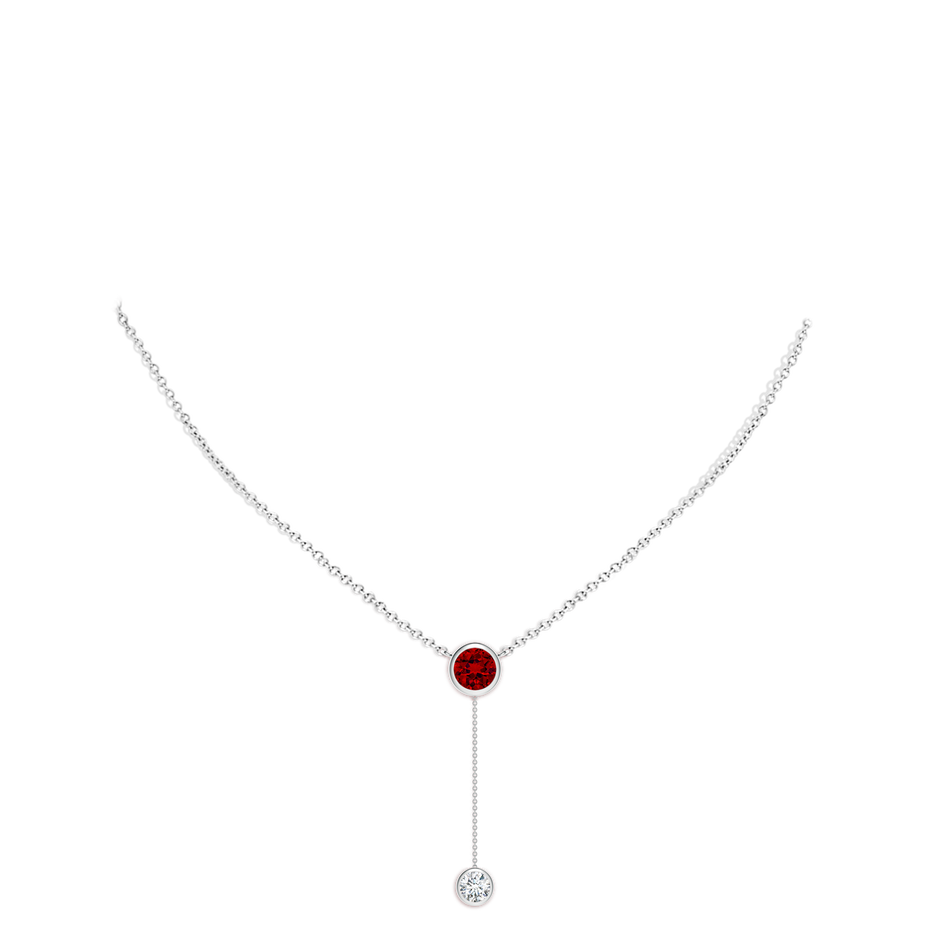 7mm Labgrown Lab-Grown Bezel-Set Round Ruby Lariat Style Necklace in White Gold pen