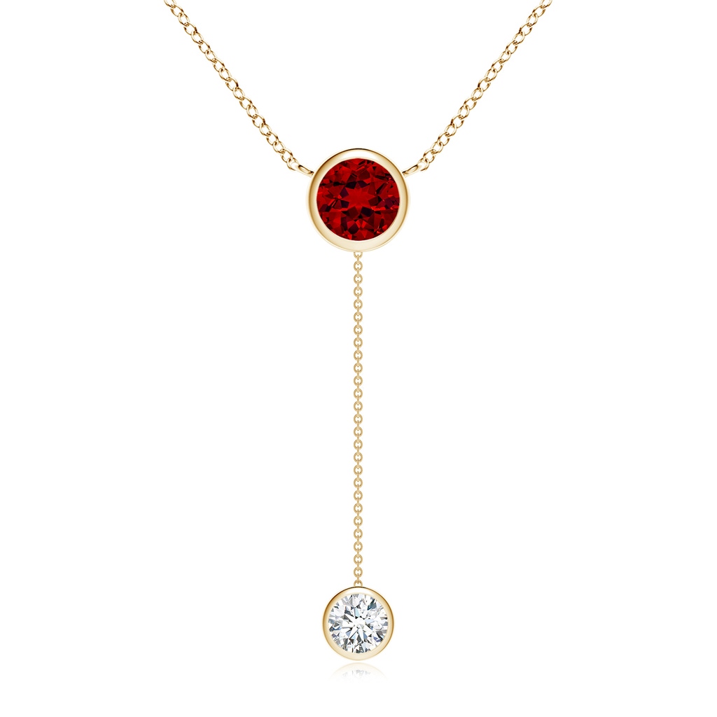 7mm Labgrown Lab-Grown Bezel-Set Round Ruby Lariat Style Necklace in Yellow Gold