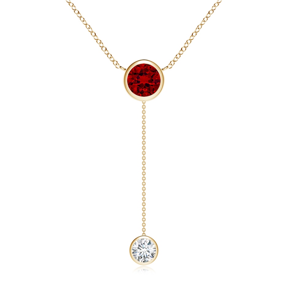 7mm Labgrown Lab-Grown Bezel-Set Round Ruby Lariat Style Necklace in Yellow Gold 