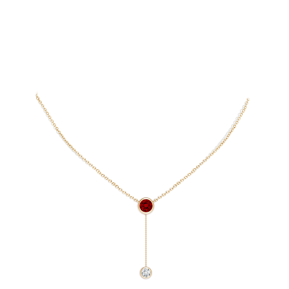 7mm Labgrown Lab-Grown Bezel-Set Round Ruby Lariat Style Necklace in Yellow Gold pen