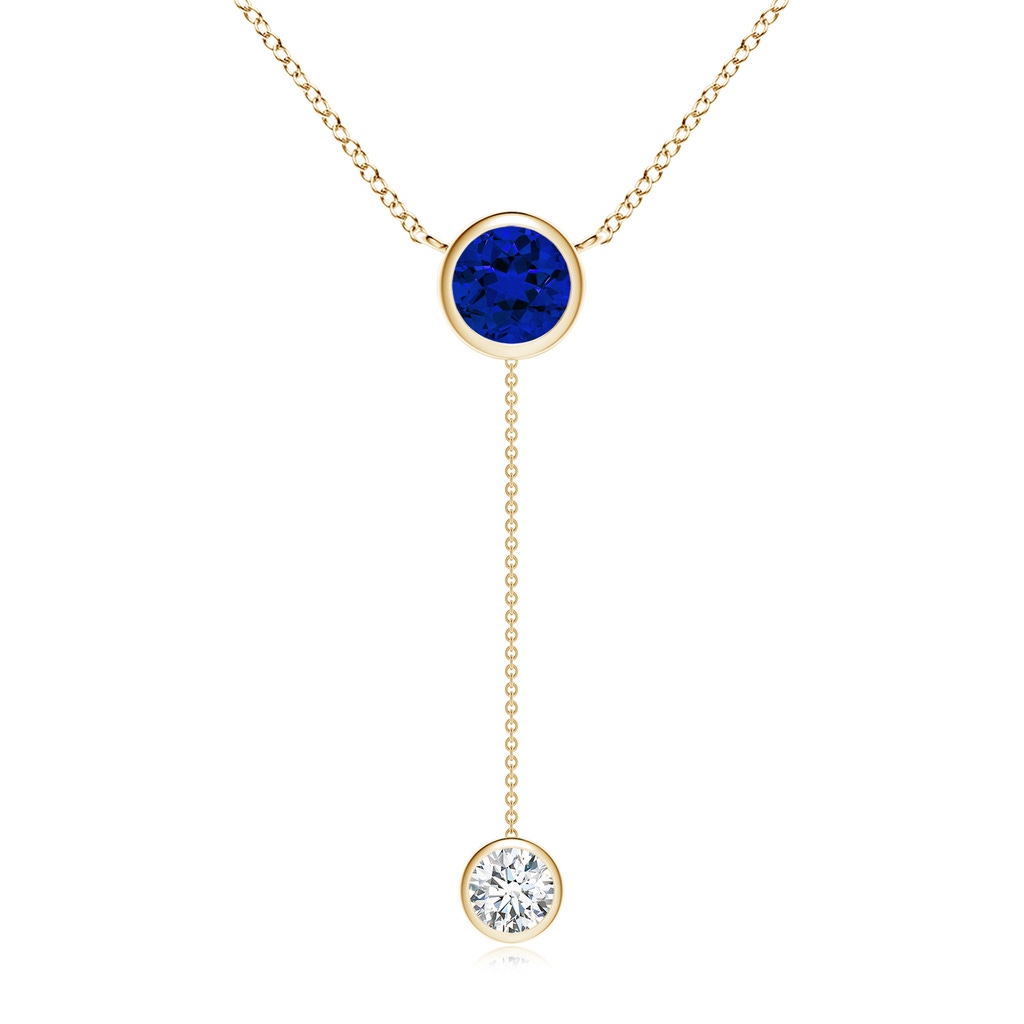7mm Labgrown Lab-Grown Bezel-Set Round Blue Sapphire Lariat Style Necklace in Yellow Gold