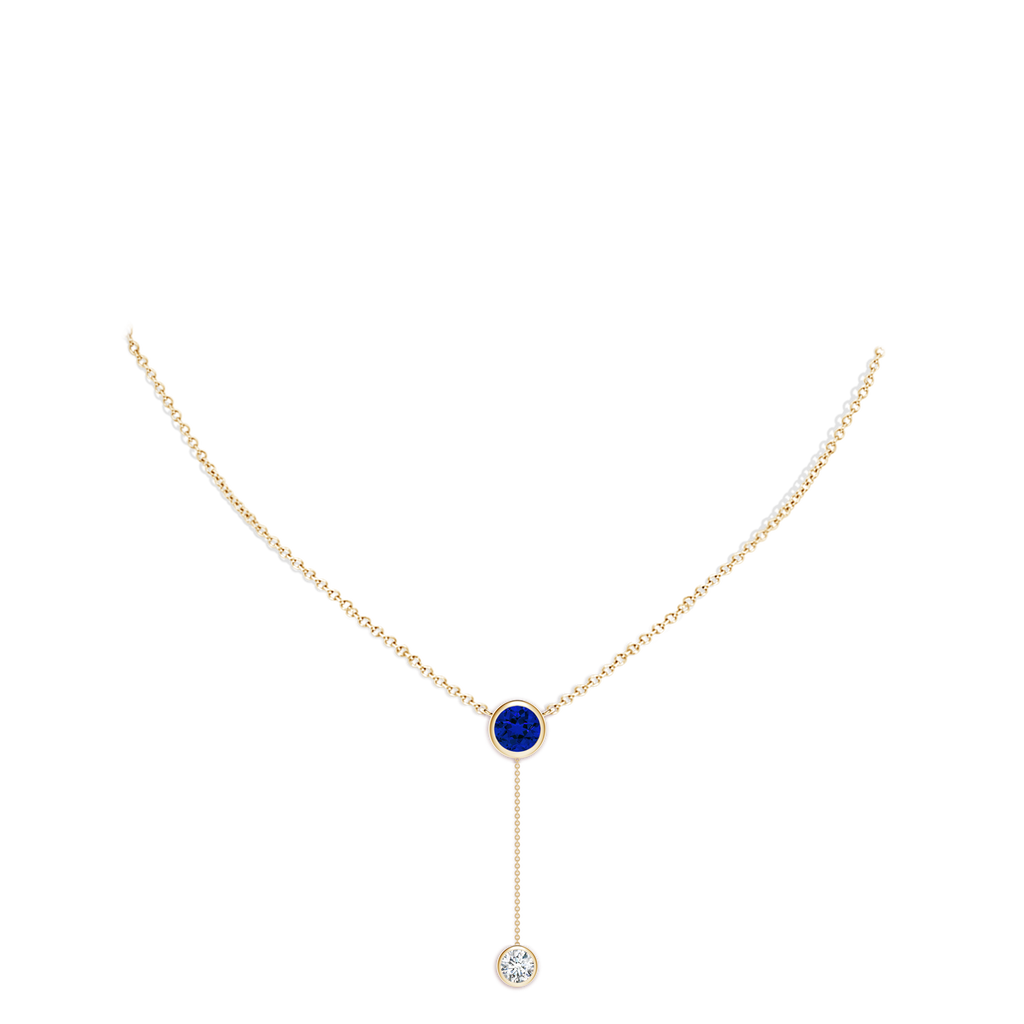 7mm Labgrown Lab-Grown Bezel-Set Round Blue Sapphire Lariat Style Necklace in Yellow Gold pen