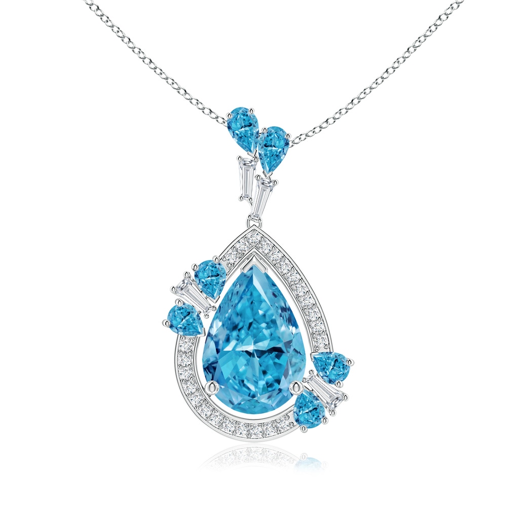 15x9mm Labgrown Aurora Pear Lab-Grown Fancy Intense Blue Diamond Halo Dangle Pendant in 18K White Gold