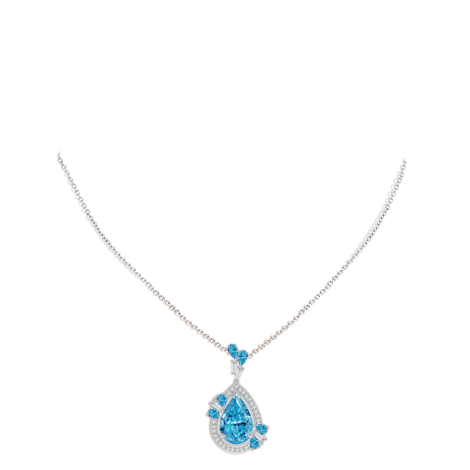 15x9mm Labgrown Aurora Pear Lab-Grown Fancy Intense Blue Diamond Halo Dangle Pendant in 18K White Gold pen