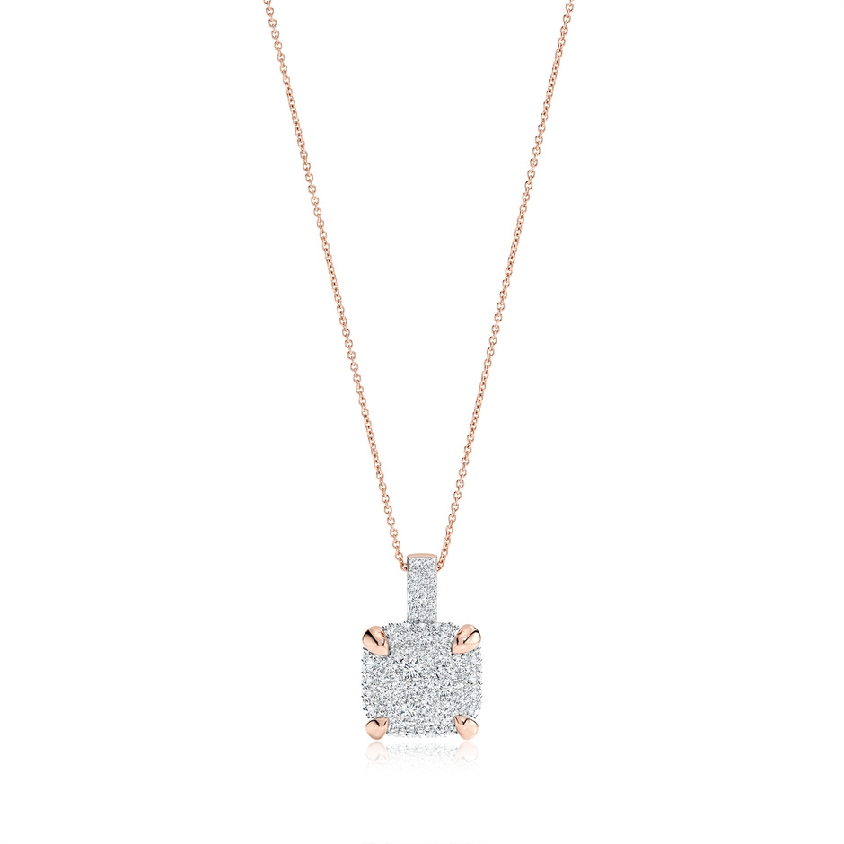 2.2mm FGVS Claw Prong Lab-Grown Diamond Cluster Cushion Pendant in Rose Gold 