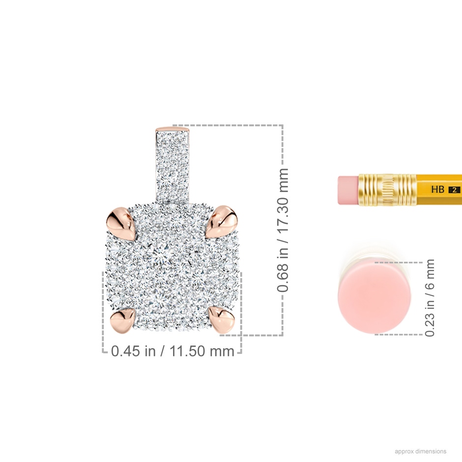 2.2mm FGVS Claw Prong Lab-Grown Diamond Cluster Cushion Pendant in Rose Gold ruler