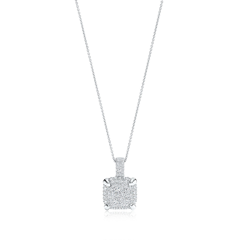 2.2mm FGVS Claw Prong Lab-Grown Diamond Clustre Cushion Pendant in White Gold 