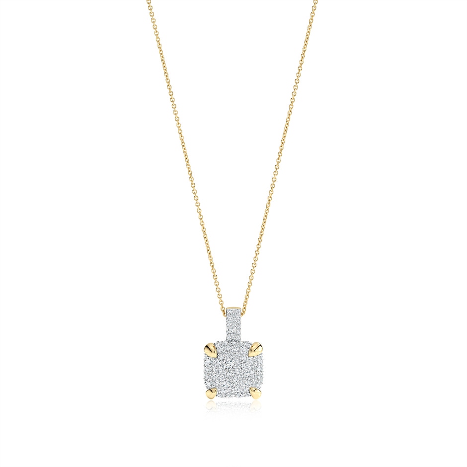 2mm FGVS Claw Prong Lab-Grown Diamond Clustre Cushion Pendant in Yellow Gold 