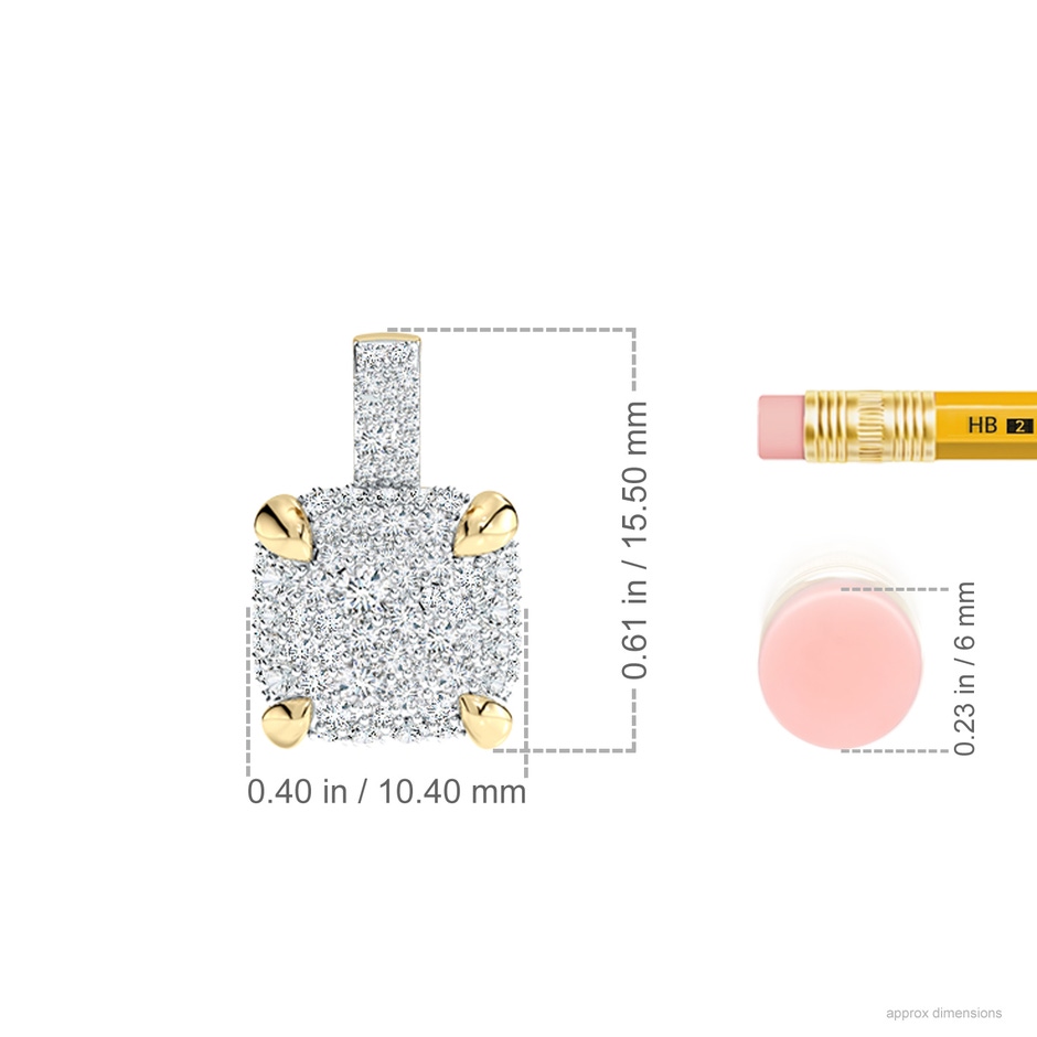 2mm FGVS Claw Prong Lab-Grown Diamond Clustre Cushion Pendant in Yellow Gold ruler