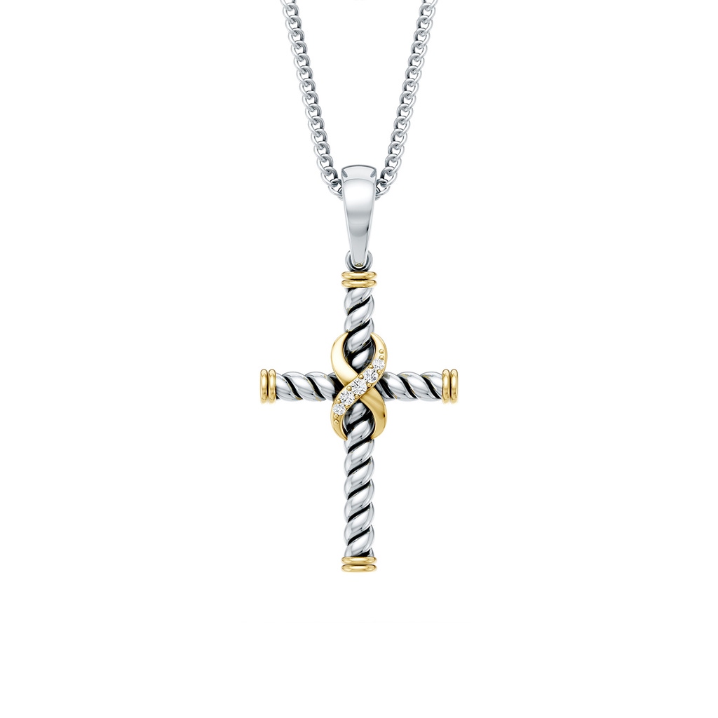 1mm FGVS Oxidized Sterling Silver and 18K Yellow Gold Lab-Grown Diamond Infinity Cross Pendant in  Sterling Silver & 18K Yellow Gold