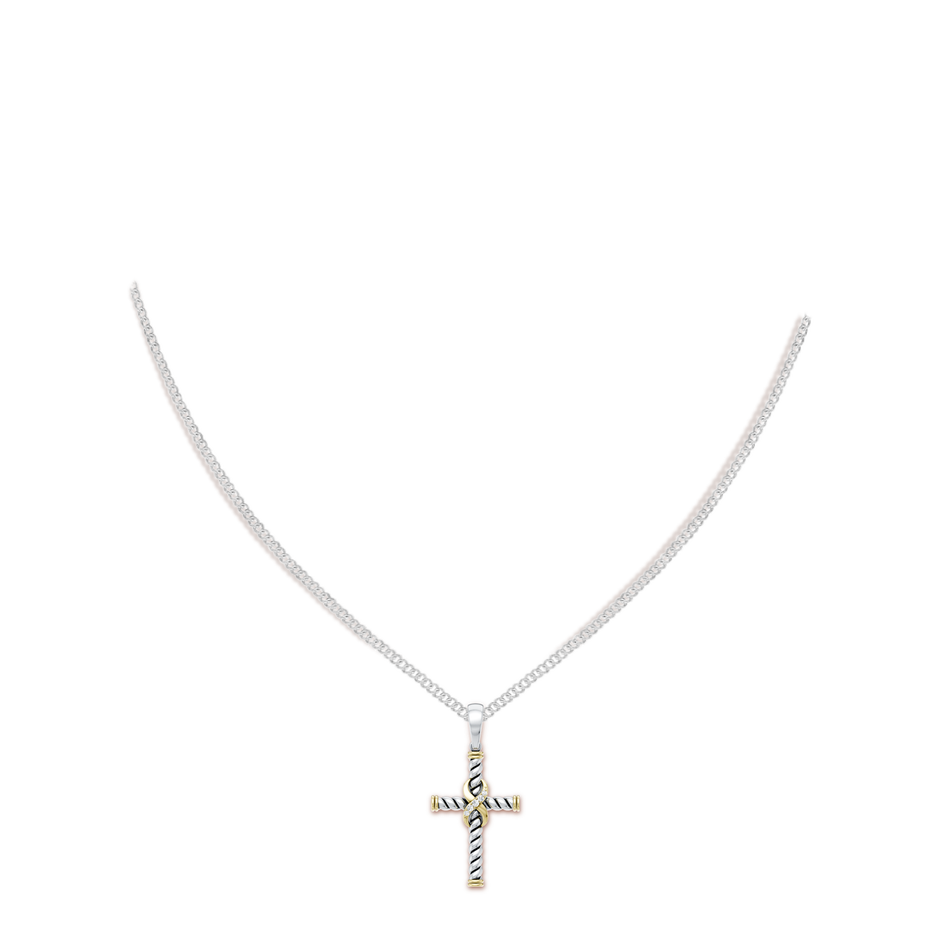 1mm FGVS Oxidized Sterling Silver and 18K Yellow Gold Lab-Grown Diamond Infinity Cross Pendant in  Sterling Silver & 18K Yellow Gold pen
