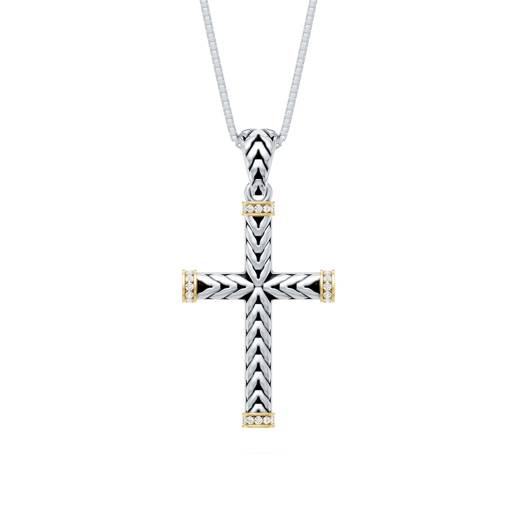 1mm FGVS Oxidized Sterling Silver and 18K Yellow Gold Lab-Grown Diamond Cross Pendant in  Sterling Silver & 18K Yellow Gold