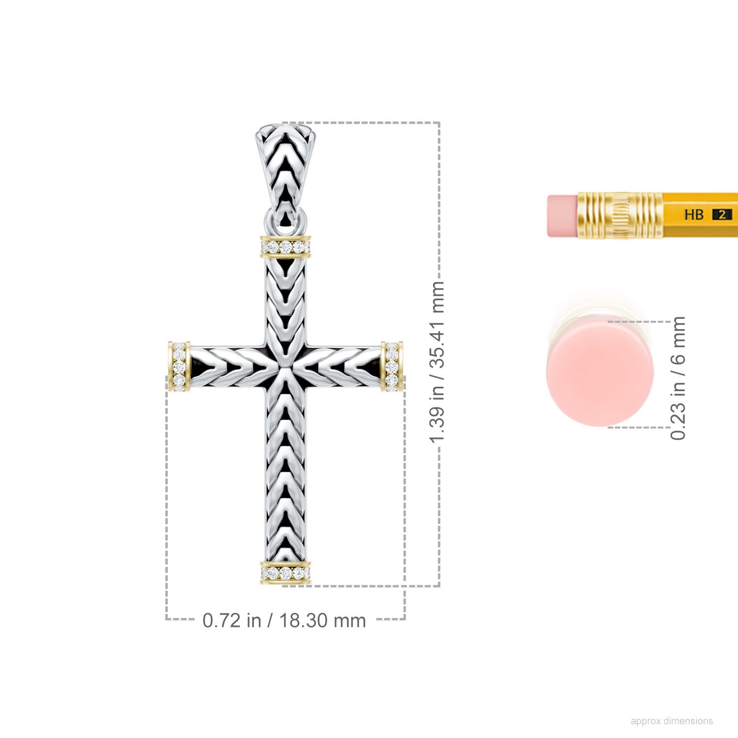 1mm FGVS Oxidized Sterling Silver and 18CT Yellow Gold Lab-Grown Diamond Cross Pendant in  Sterling Silver & 18CT Yellow Gold - ruler