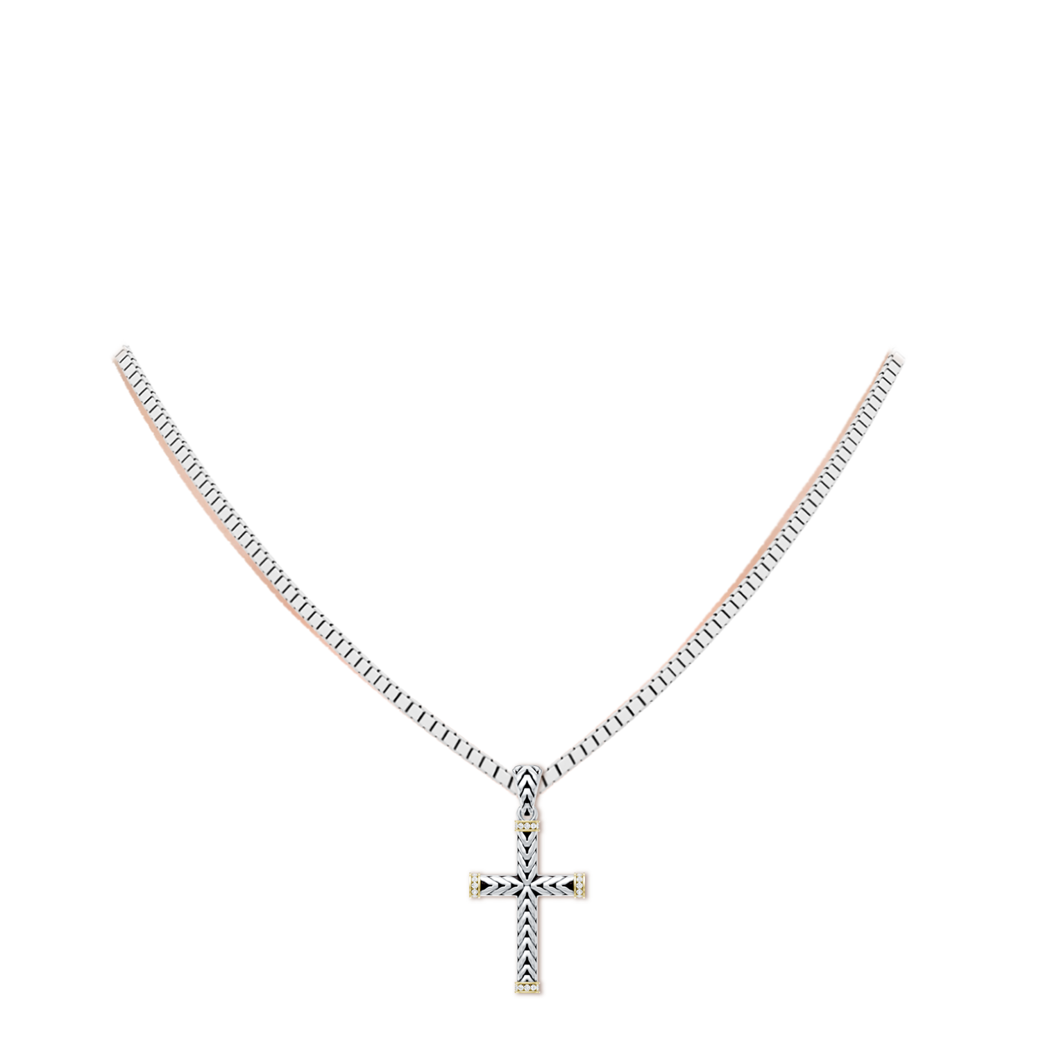 1mm FGVS Oxidized Sterling Silver and 18CT Yellow Gold Lab-Grown Diamond Cross Pendant in  Sterling Silver & 18CT Yellow Gold - body_neck