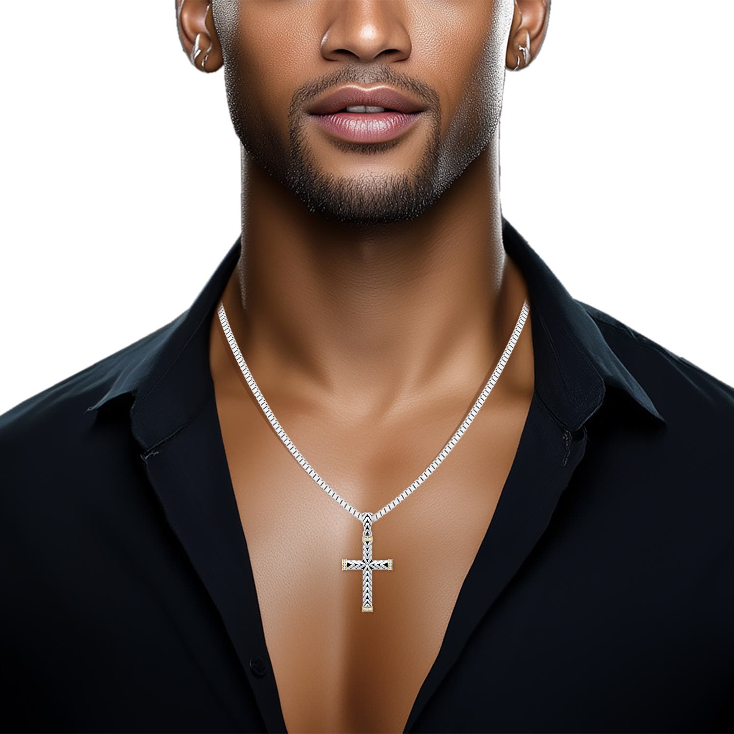 1mm FGVS Oxidized Sterling Silver and 18CT Yellow Gold Lab-Grown Diamond Cross Pendant in  Sterling Silver & 18CT Yellow Gold - body_view 5