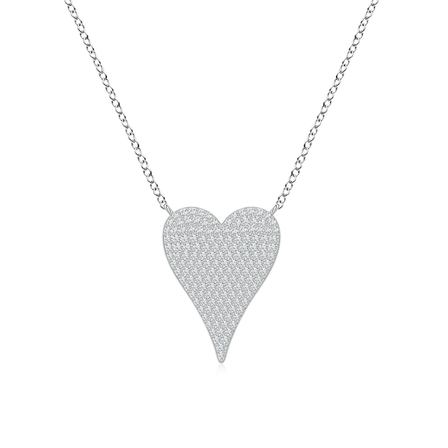 1mm FGVS Pavé Lab-Grown Diamond Elongated Heart Pendant in 18K White Gold