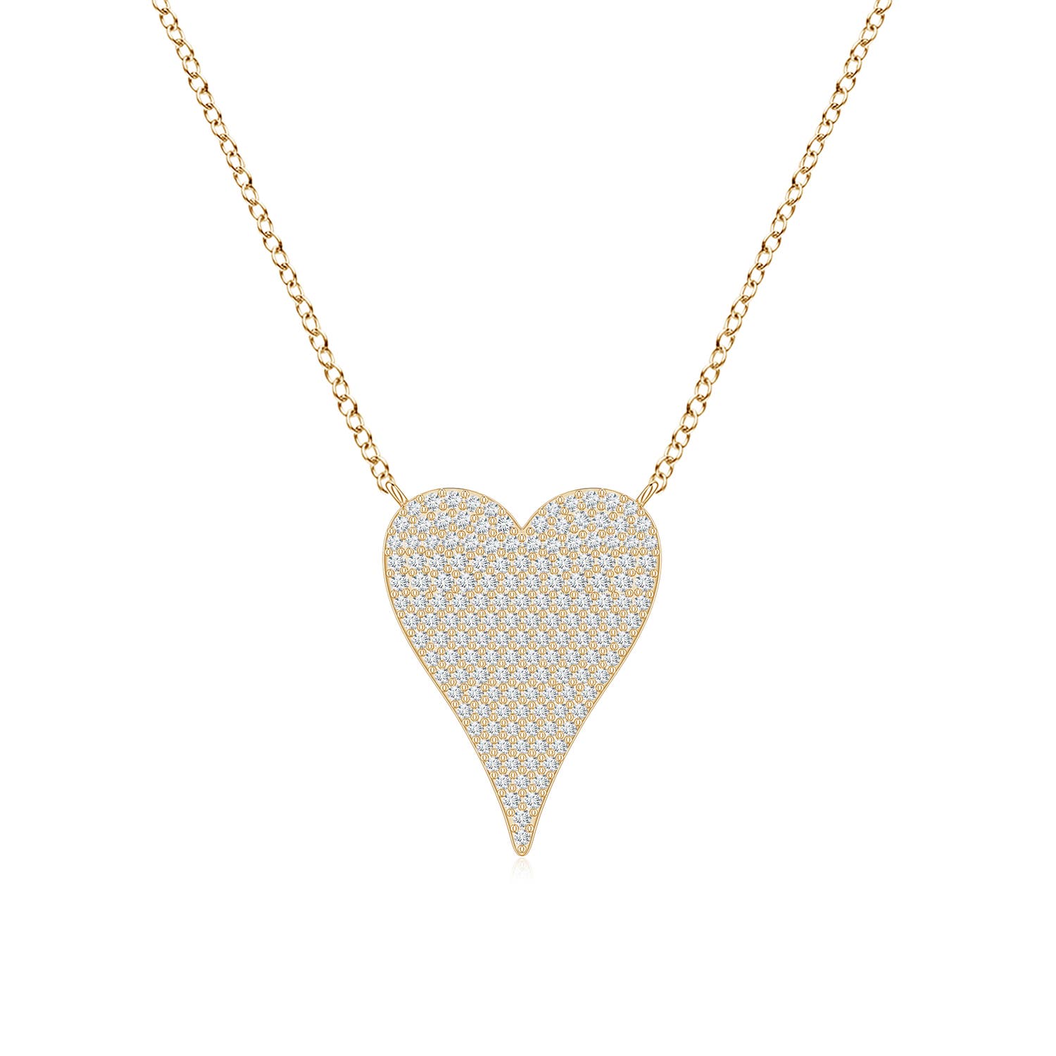 1mm FGVS Pavé Lab-Grown Diamond Elongated Heart Pendant in 18K Yellow Gold